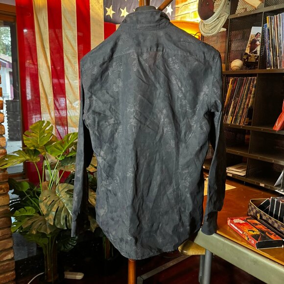 $398 JOHN VARVATOS Leaf Jacquard Black SHIRT (size L) - Picture 6 of 8